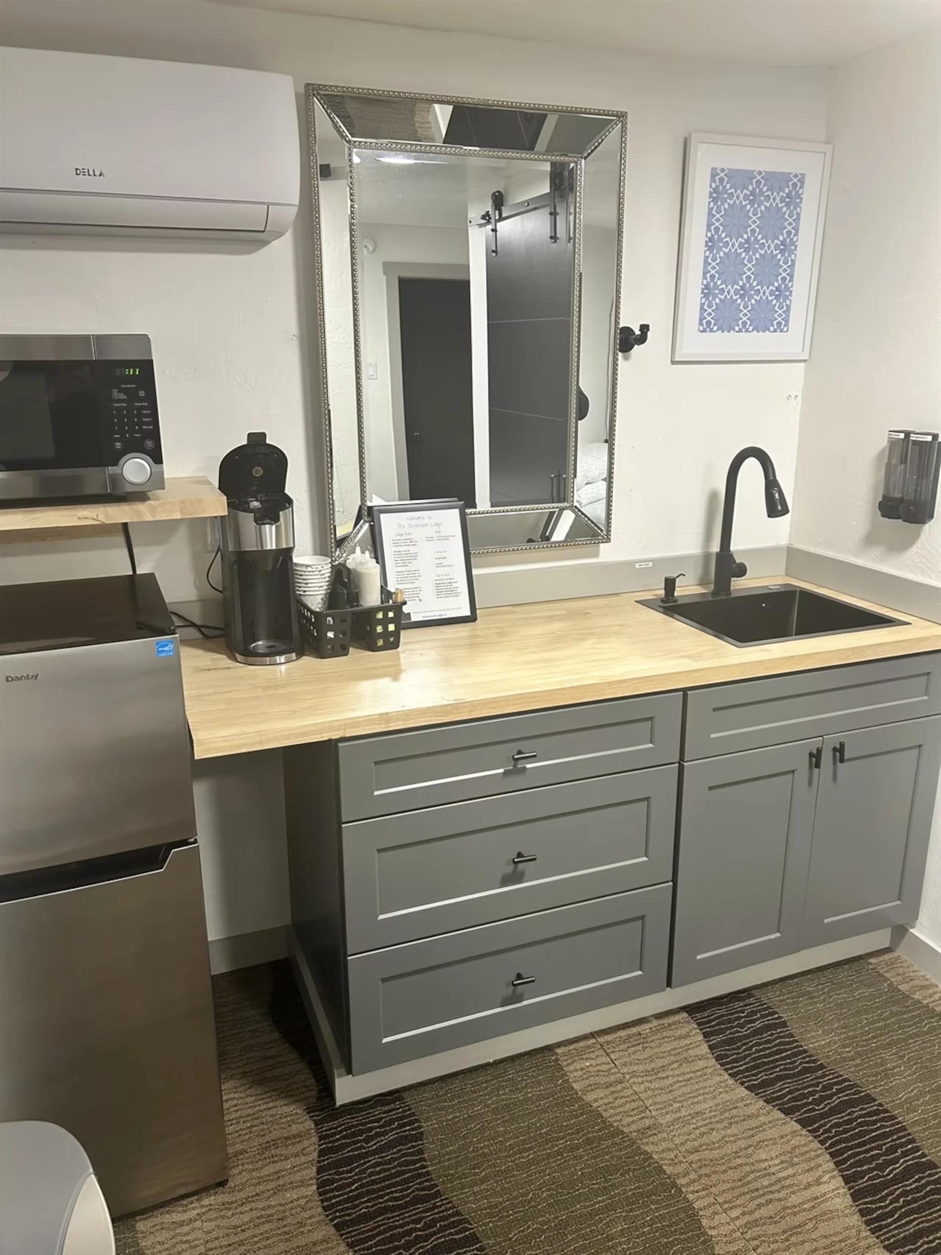 In-room sink and vanity at Silverwood Lodge